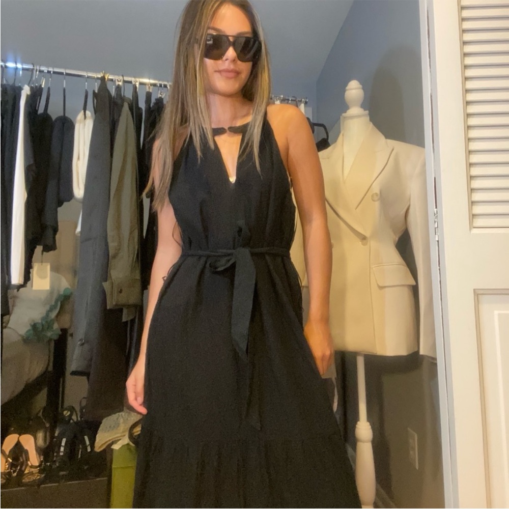 NWT Ecru Black Halter Maxi Dress